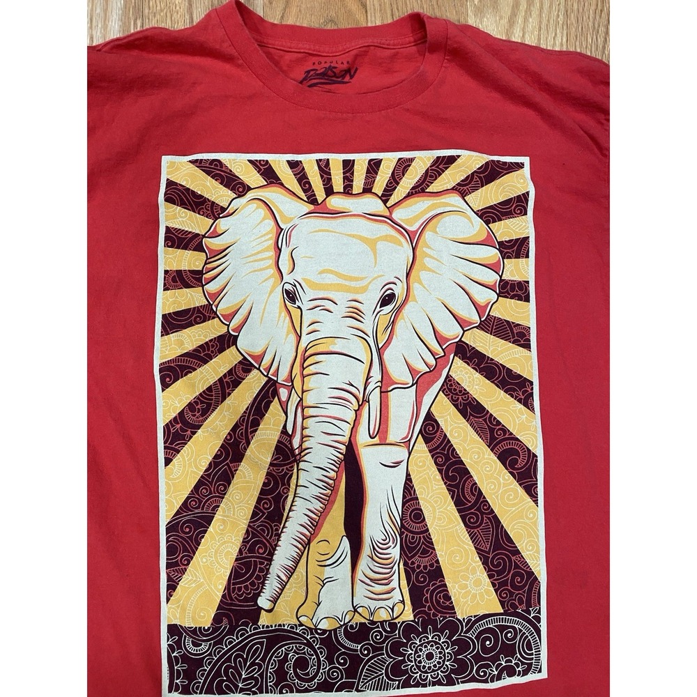 Popular‎ Poison Elephant Graphic Print Red & Yellow Men's 2XL T-shirt Safari